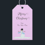 Snowman Pink Merry Christmas Tie On Gift Tags<br><div class="desc">Pink Christmas gift tags with snowman artwork design. Customise the greeting, or use the sample, "Merry Christmas", and add a signature in grey. All wording is easy to change or delete. A little snowman (my own graphic design) decorates the bottom of the front. Another snowman image is on the back....</div>