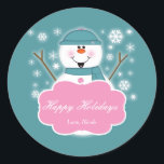 Snowman Pink & Teal Christmas Holiday Sticker<br><div class="desc">Snowman Pink & Teal Christmas Holiday Sticker. Customise with any text.</div>