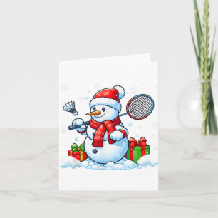 Snowman Playing Badminton Christmas Sport Player L Card
