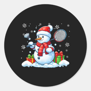Snowman Playing Badminton Christmas Sport Player L Classic Round Sticker