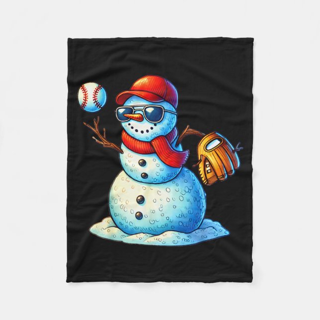 Snowman Playing Baseball As Tcher Boys Teens Chris Fleece Blanket (Front)