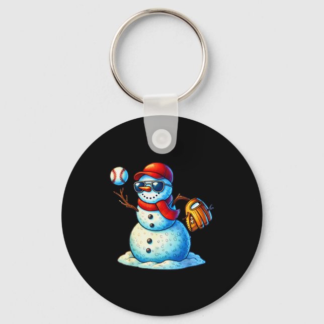 Snowman Playing Baseball As Tcher Boys Teens Chris Key Ring (Front)