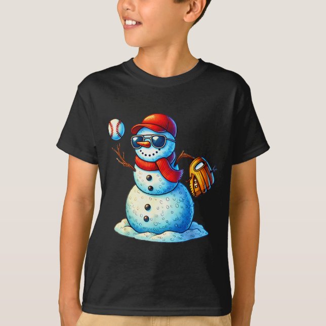 Snowman Playing Baseball As Tcher Boys Teens Chris T-Shirt (Front)