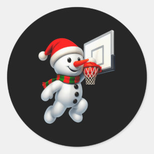 Snowman Playing Basketball Merry Christmas Pajamas Classic Round Sticker