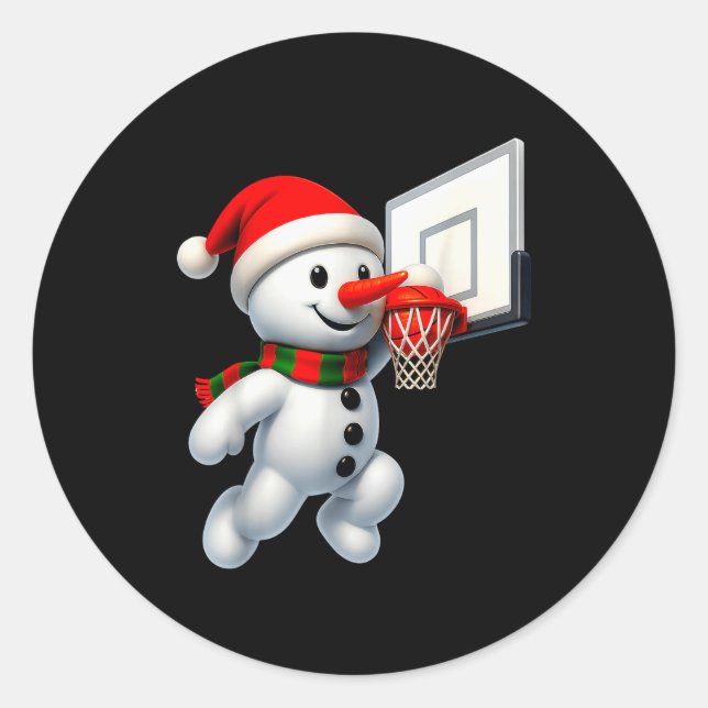 Snowman Playing Basketball Merry Christmas Pajamas Classic Round Sticker (Front)