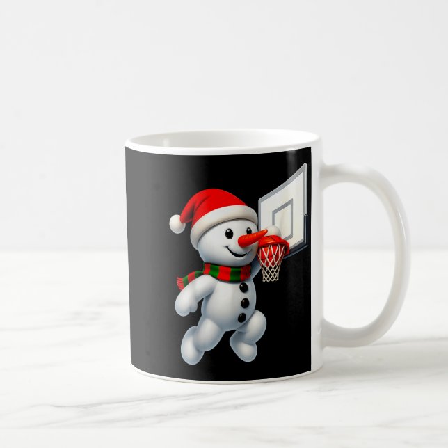 Snowman Playing Basketball Merry Christmas Pajamas Coffee Mug (Right)