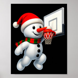 Snowman Playing Basketball Merry Christmas Pajamas Poster