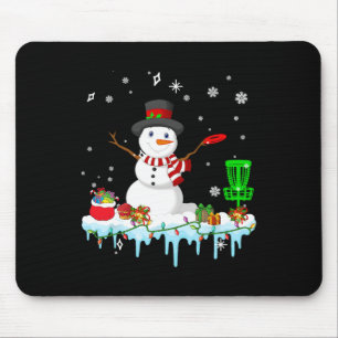 Snowman Playing Disc Golf Christmas Disc Golf Play Mouse Pad