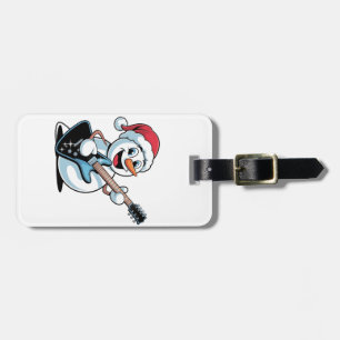 Snowman Playing Electric Guitar Santa Christmas Luggage Tag