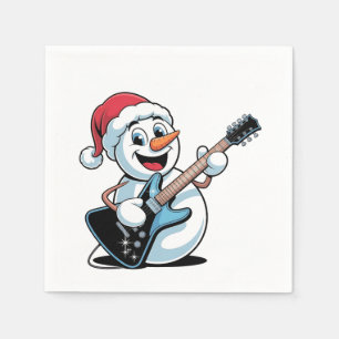 Snowman Playing Electric Guitar Santa Christmas Napkin