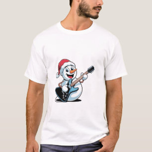 Snowman Playing Electric Guitar Santa Christmas T-Shirt