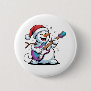 Snowman Playing Guitar Electric Rock Christmas 6 Cm Round Badge