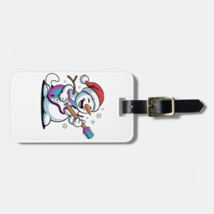 Snowman Playing Guitar Electric Rock Christmas Luggage Tag