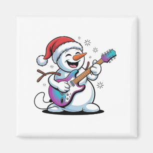 Snowman Playing Guitar Electric Rock Christmas  Magnet