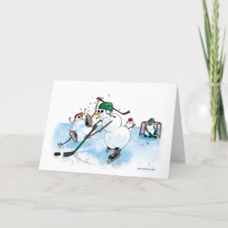 Snowman playing hockey! thank you card