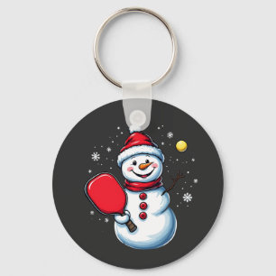 Snowman Playing Pickleball Sport Christmas Lover Key Ring
