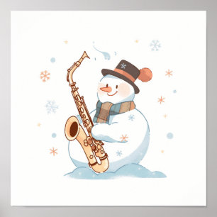 Snowman Playing the Saxophone Poster