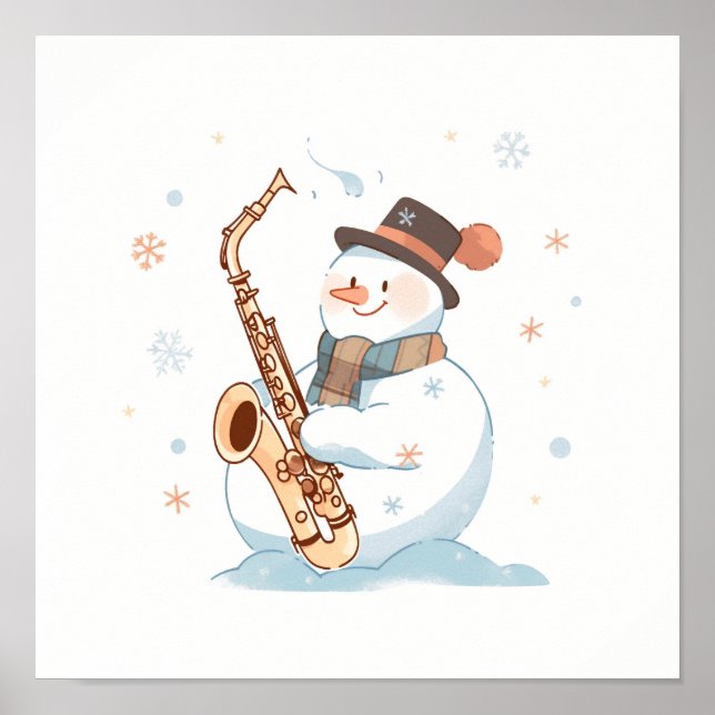 Snowman Playing the Saxophone Poster (Front)