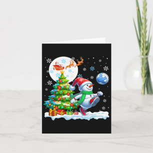 Snowman Playing Volleyball Xmas Tree Colourful Cos Card