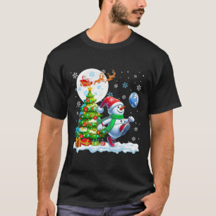 Snowman Playing Volleyball Xmas Tree Colourful Cos T-Shirt