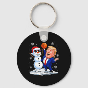 Snowman Plays Basketball With Trump Christmas Funn Key Ring