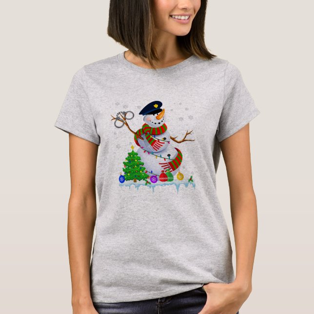 Snowman Police Christmas Lights Xmas Tree Snowman T-Shirt (Front)