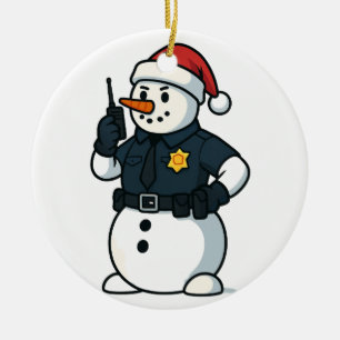 Snowman Police Officer Christmas 2026 Holiday Law Ceramic Ornament