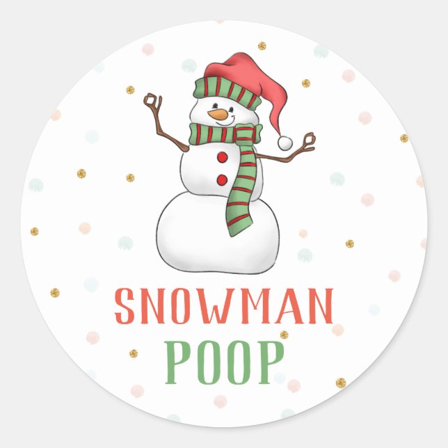 Snowman Poop Sticker Christmas Party Favor Labels (Front)