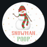 Snowman Poop Sticker Christmas Party Favor Labels<br><div class="desc">These cute Snowman Poop Round Stickers are perfect to stick on favor bags for your guests to bring home.   Simply fill a cello bag with marshmallows and stick a Snowman Poop sticker on it!  
 
 (c) The Happy Cat Studio
 All rights reserved</div>