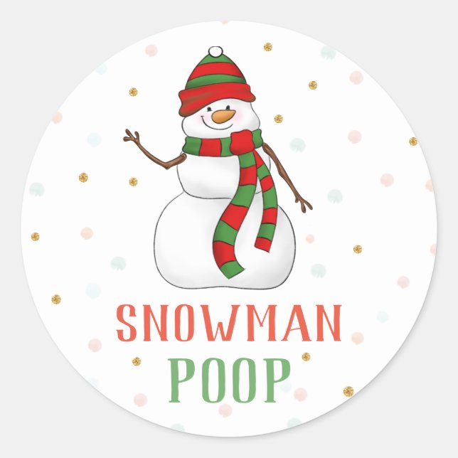 Snowman Poop Sticker Christmas Party Favor Labels (Front)