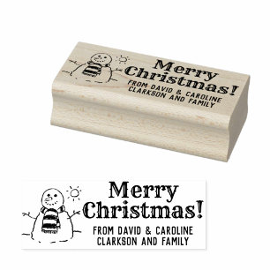 Snowman Print Your Merry Christmas Gift Message Rubber Stamp