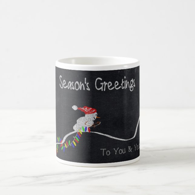 Snowman Pulling Christmas Lights Modern Holiday Coffee Mug (Center)