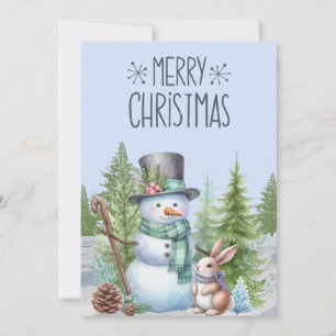 Snowman Rabbit Merry Christmas Card