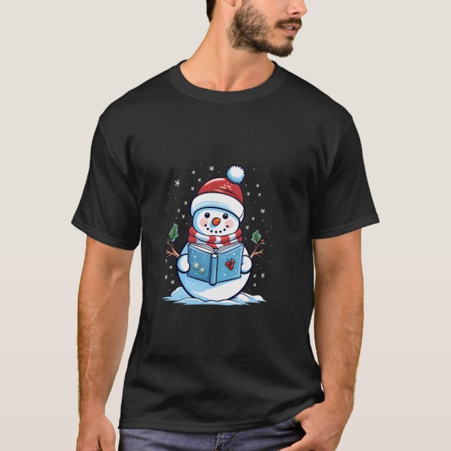 Snowman Reading Book Christmas Long Sleeve T Shirt (Front)
