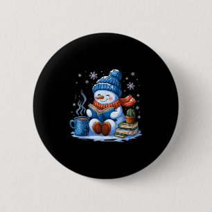 Snowman Reading Book Lovers Christmas Bookworm Lib 6 Cm Round Badge