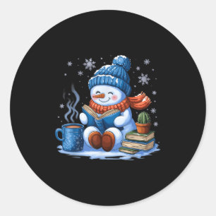 Snowman Reading Book Lovers Christmas Bookworm Lib Classic Round Sticker