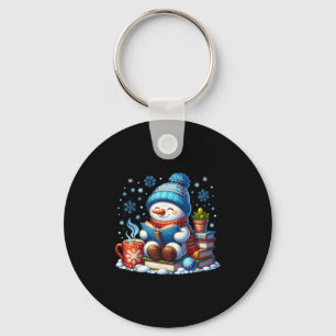 Snowman Reading Book Lovers Christmas Bookworm Lib Key Ring