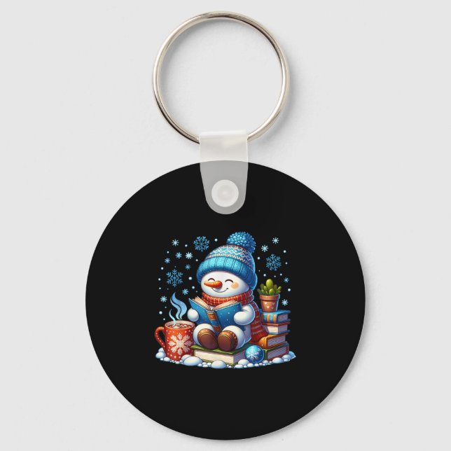 Snowman Reading Book Lovers Christmas Bookworm Lib Key Ring (Front)