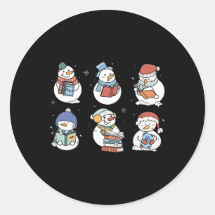Snowman Reading Book Santa Christmas Bookish Teach Classic Round Sticker