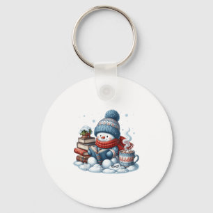 Snowman Reading Books Lovers Librarian Bookworm Ch Key Ring