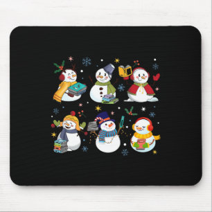 Snowman Reading Books Teacher Christmas Librarian Mouse Pad