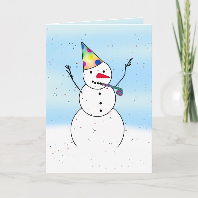 Snowman Ready For A Party! Holiday Card (Front)