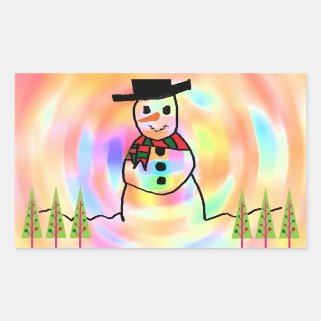 Snowman Rectangular Sticker (Front)