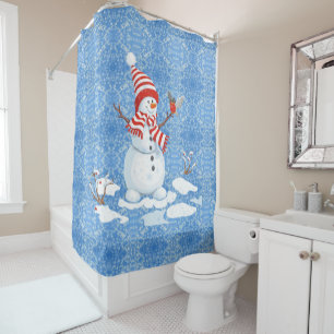 Snowman Red Bird Christmas Bathroom Tub Shower Cur Shower Curtain