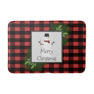 Snowman Red Buffalo Plaid Bath Mat