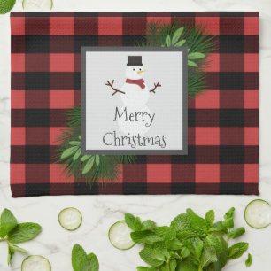 Snowman Red Buffalo Plaid Kitchen Towel