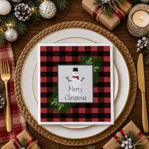 Snowman Red Buffalo Plaid Paper Napkin