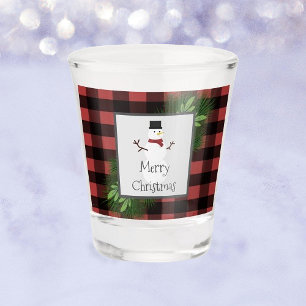 Snowman Red Buffalo Plaid Shot glass