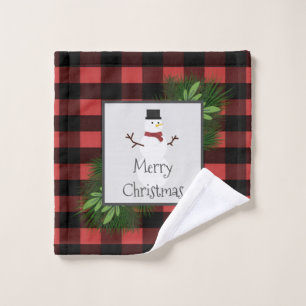 Snowman Red Buffalo Plaid Towel Set