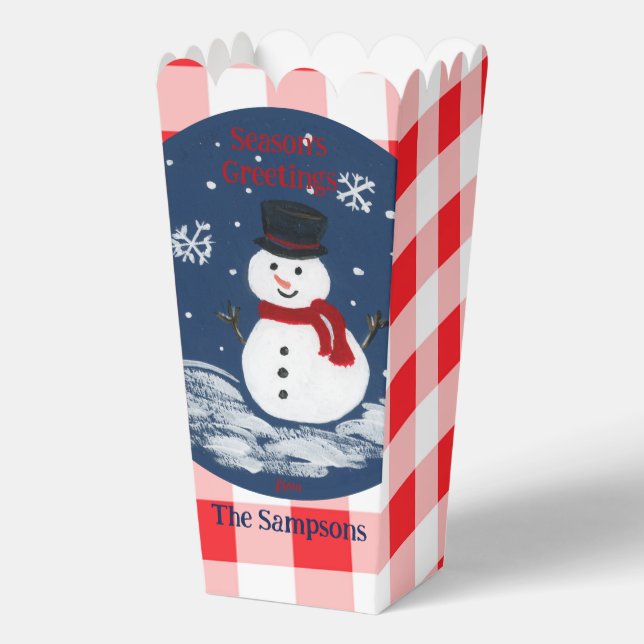 Snowman Red Check PERSONALIZE Cookie Popcorn Box (Front)